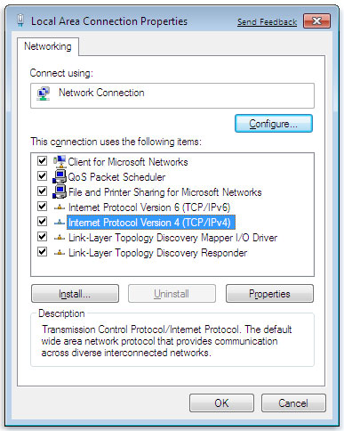 Network Connection Properties dialog box